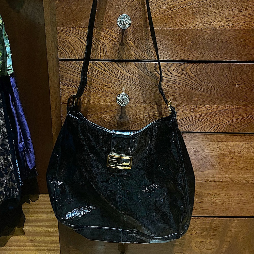 Fendi Black Patent Leather Hobo Mamma Shoulder Bag